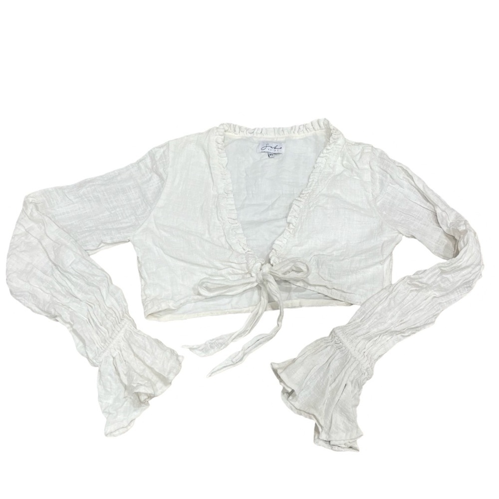 Sabo Skirt Sabina White Long Sleeve Tie Front Crop Top | Size XS